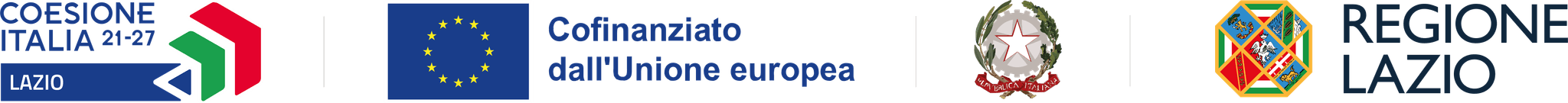 Coesione Italia 21-27 Lazio, Cofinanziato dall'Unione Europea, Repubblica Italiana, Regione Lazio